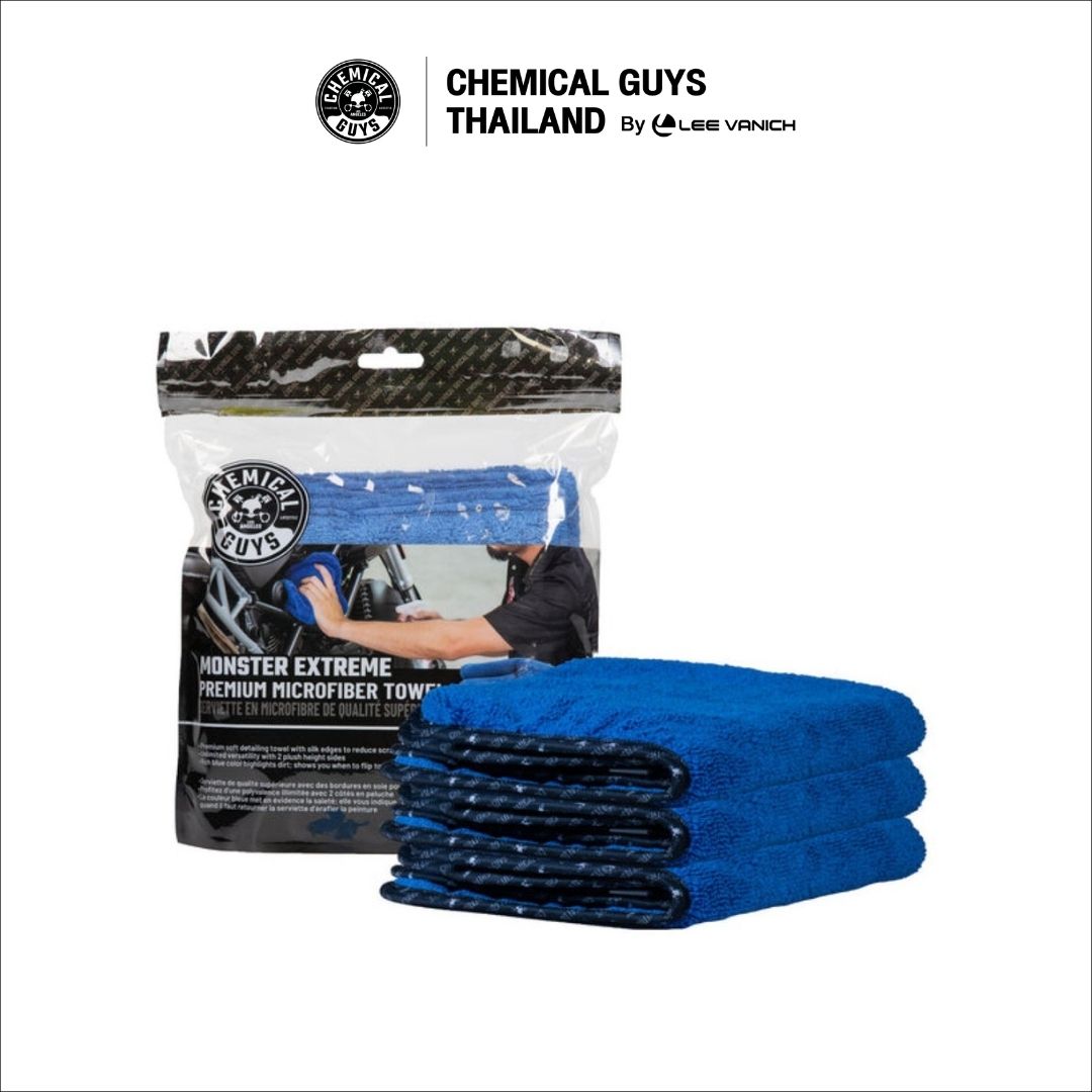 Chemical Guys Monster Microfiber Towel ผ้าไมโครไฟเบอร์รุ่นหนาพิเศษ สีน้ำเงิน (16x16 นิ้ว / 3 ผืน)