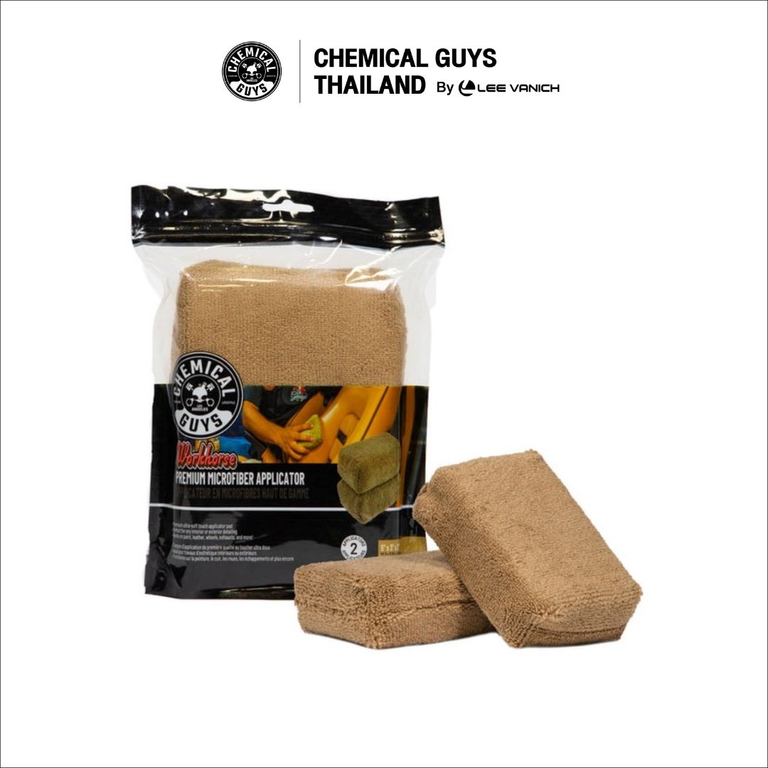 Chemical Guys Workhorse Premium Microfiber Applicator ฟองน้ำไมโครไฟเบอร์สีน้ำตาล แพ็ก 2 ชิ้น