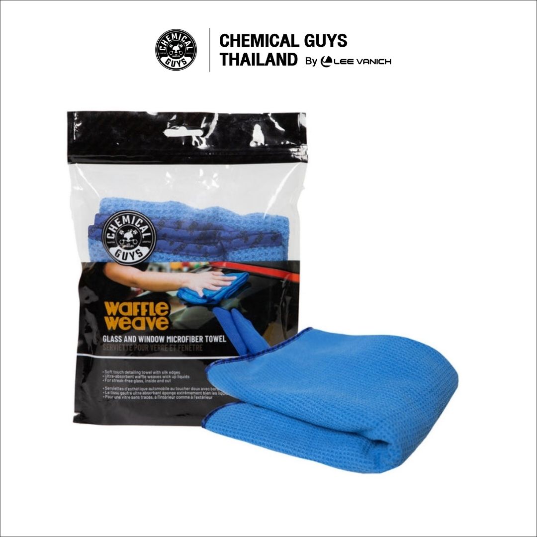 Chemical Guys Waffle Weave Glass and Window Towel Blue ผ้าเช็ดกระจกลายวอฟเฟิลสีฟ้า